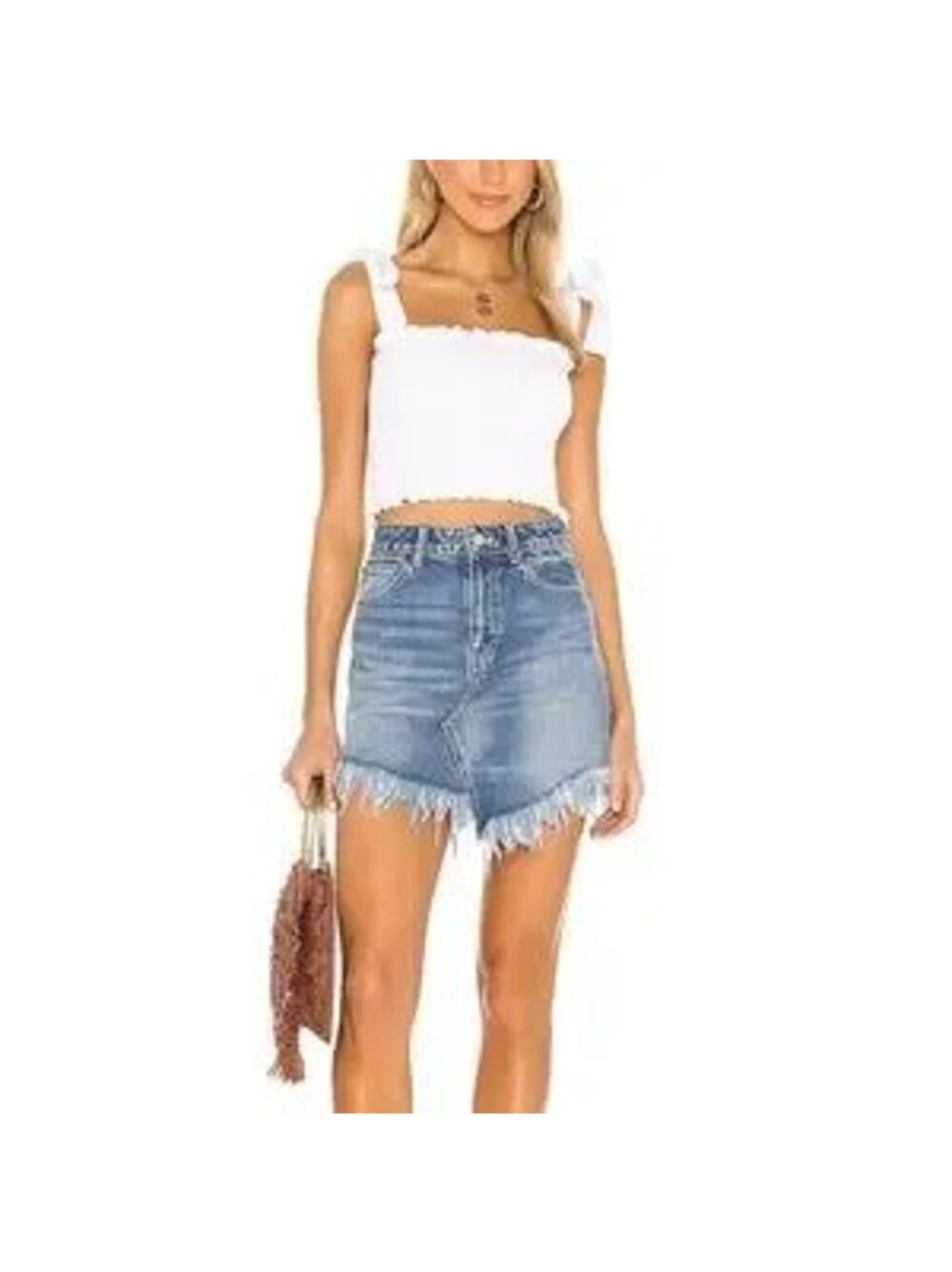 We The Free Festival Denim Mini Skirt Western Frayed Hem Summer Women 25
